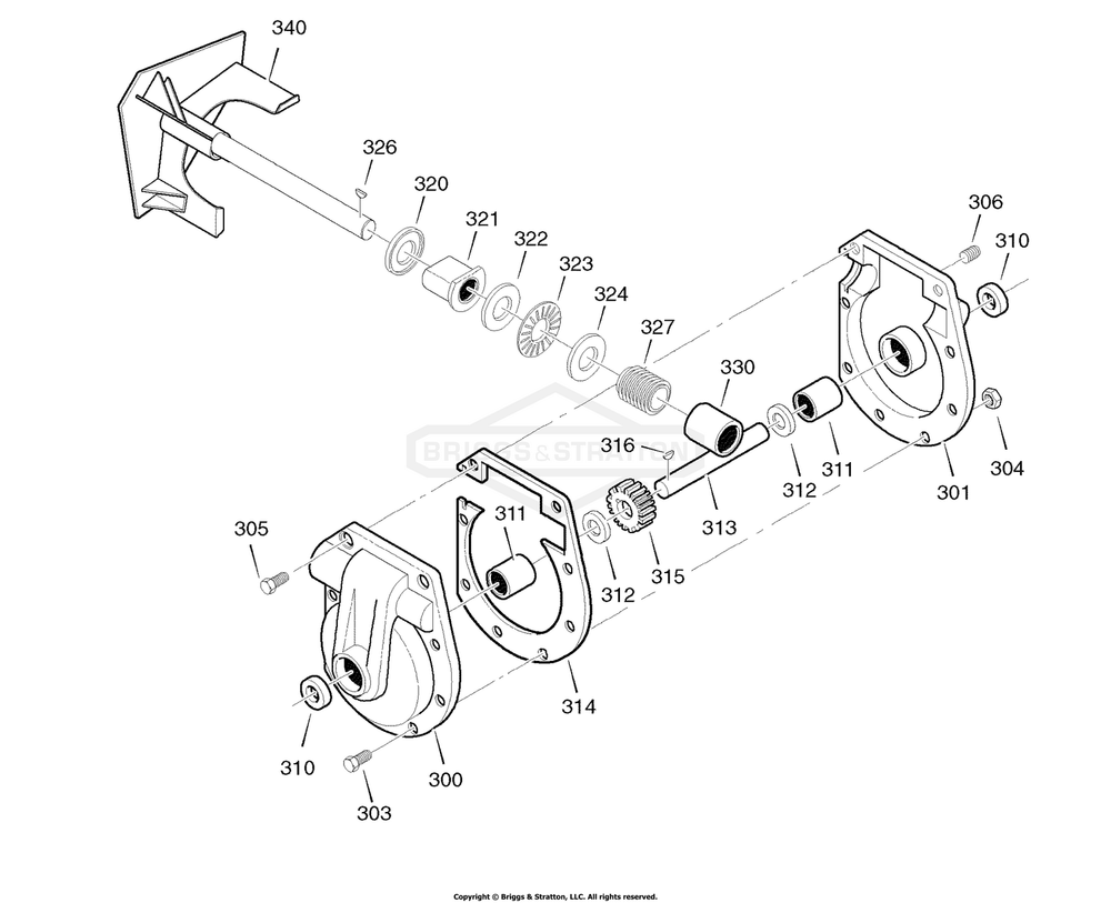 Gear Case Diagram and Parts List for C950-52848-0 (1695561)(2008) Briggs and Stratton Snow Blower